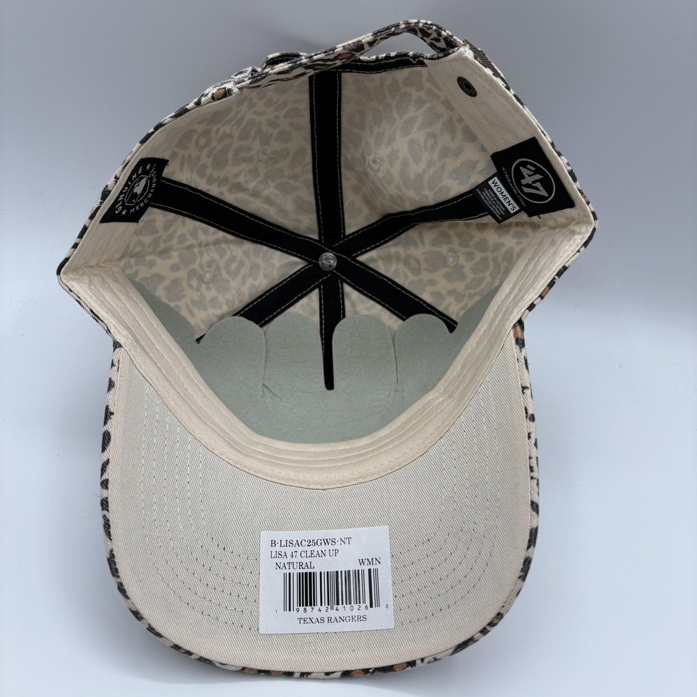 Texas Rangers Womens 47 Brand Hat Clean Up Cheetah Print Cap Strap Back MLB NEW - Picture 6 of 8